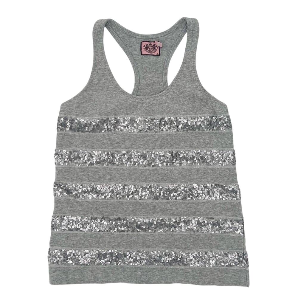 Juicy Couture Y2K Vintage Sequin Sparkle Party Glam Tank Top Gray Small - Picture 1 of 7